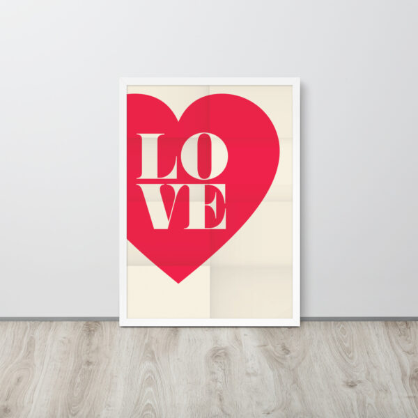 Póster Enmarcado de Corazón Rojo con la Palabra Love con marco blanco