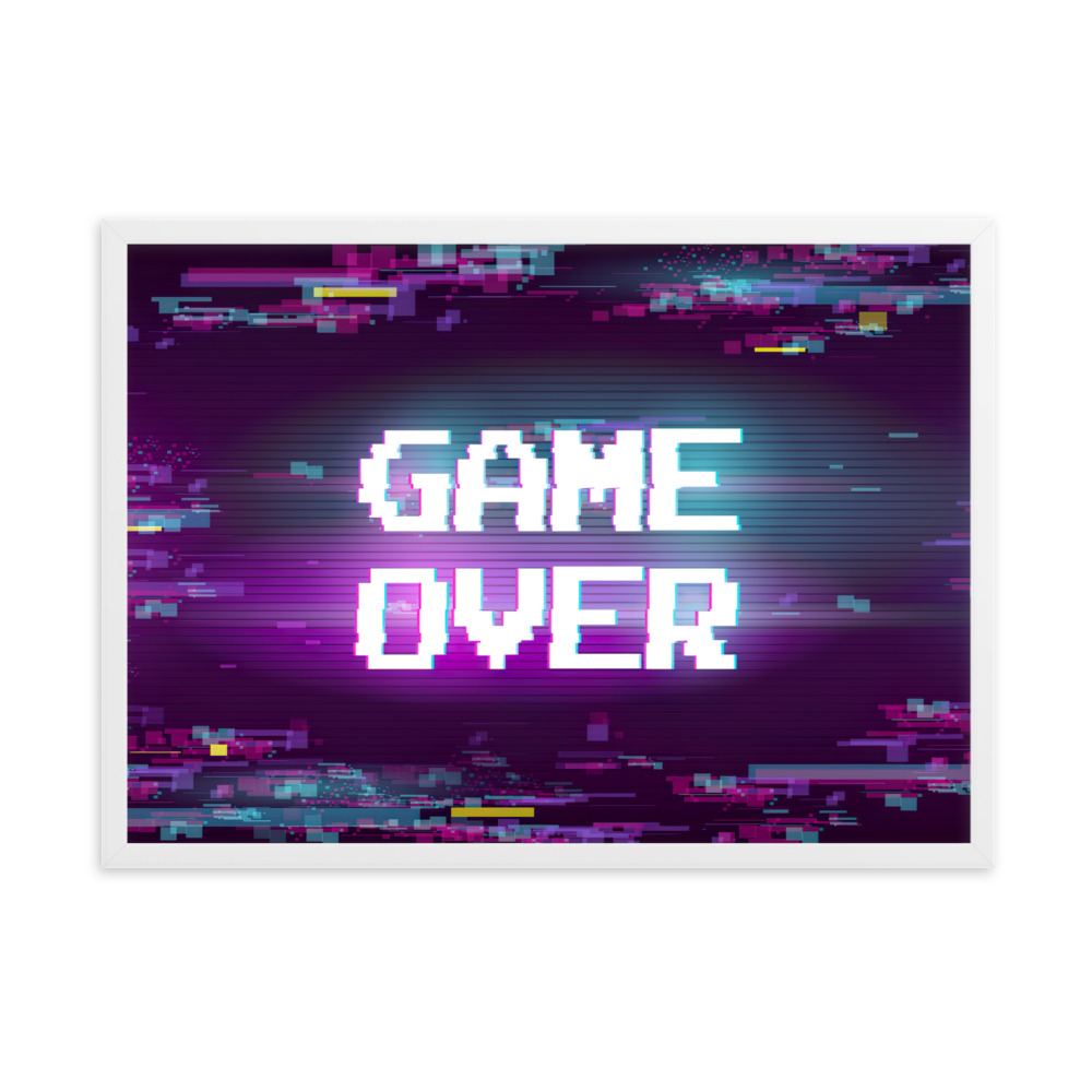 Póster enmarcado Game Over con marco blanco