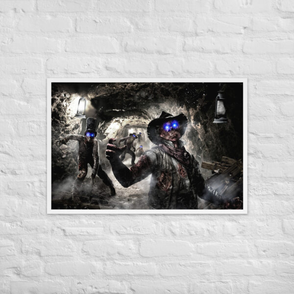 Póster Enmarcado de Zombies en Cueva con marco blanco