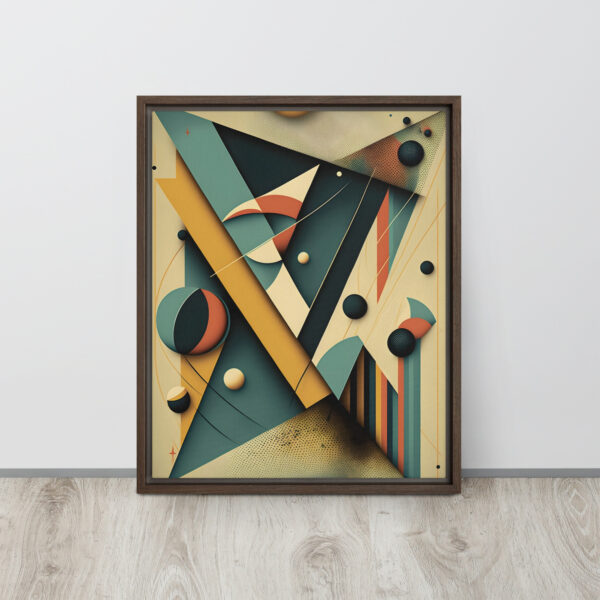 Lienzo Enmarcado de Geometría Abstracta y Colores Vibrantes con marco marrón