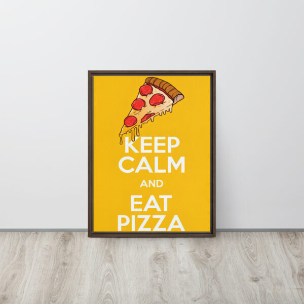 Lienzo Enmarcado 'Keep Calm and Eat Pizza' con marco marrón