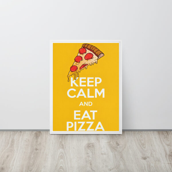 Lienzo Enmarcado 'Keep Calm and Eat Pizza' con marco blanco